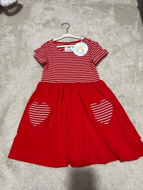 Little Sleepies Red Striped Heart Pocket Dress Size 6